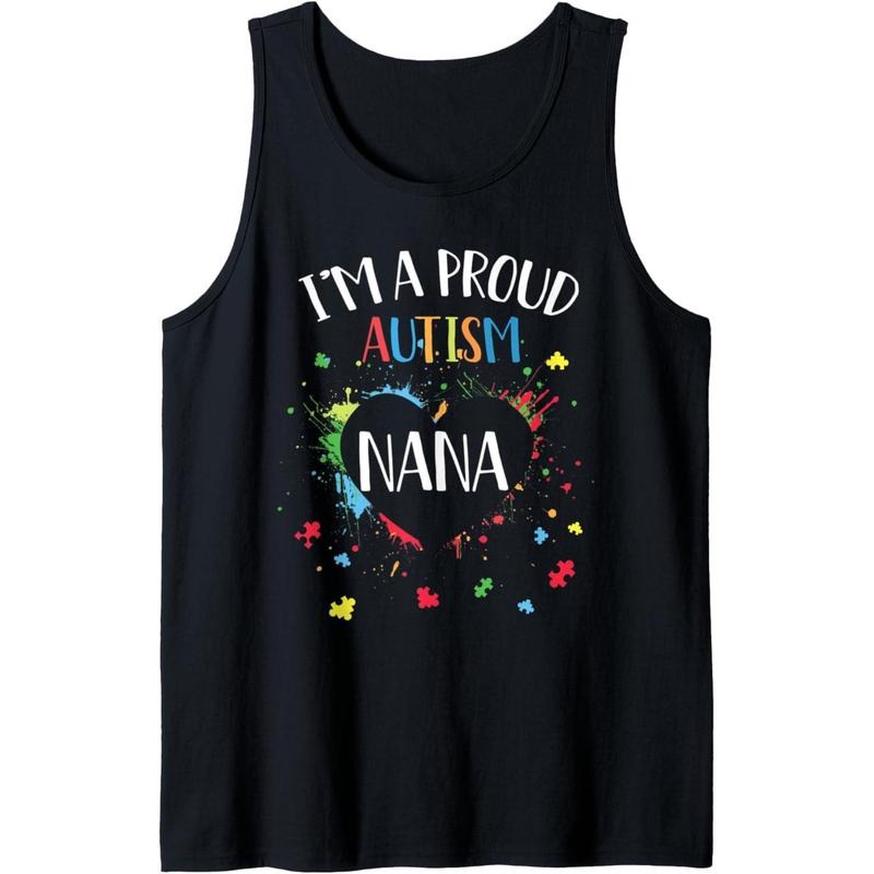 Puzzle Heart I'm A Proud Autism Nana Autism Awareness Tank Top MADE IN USA
