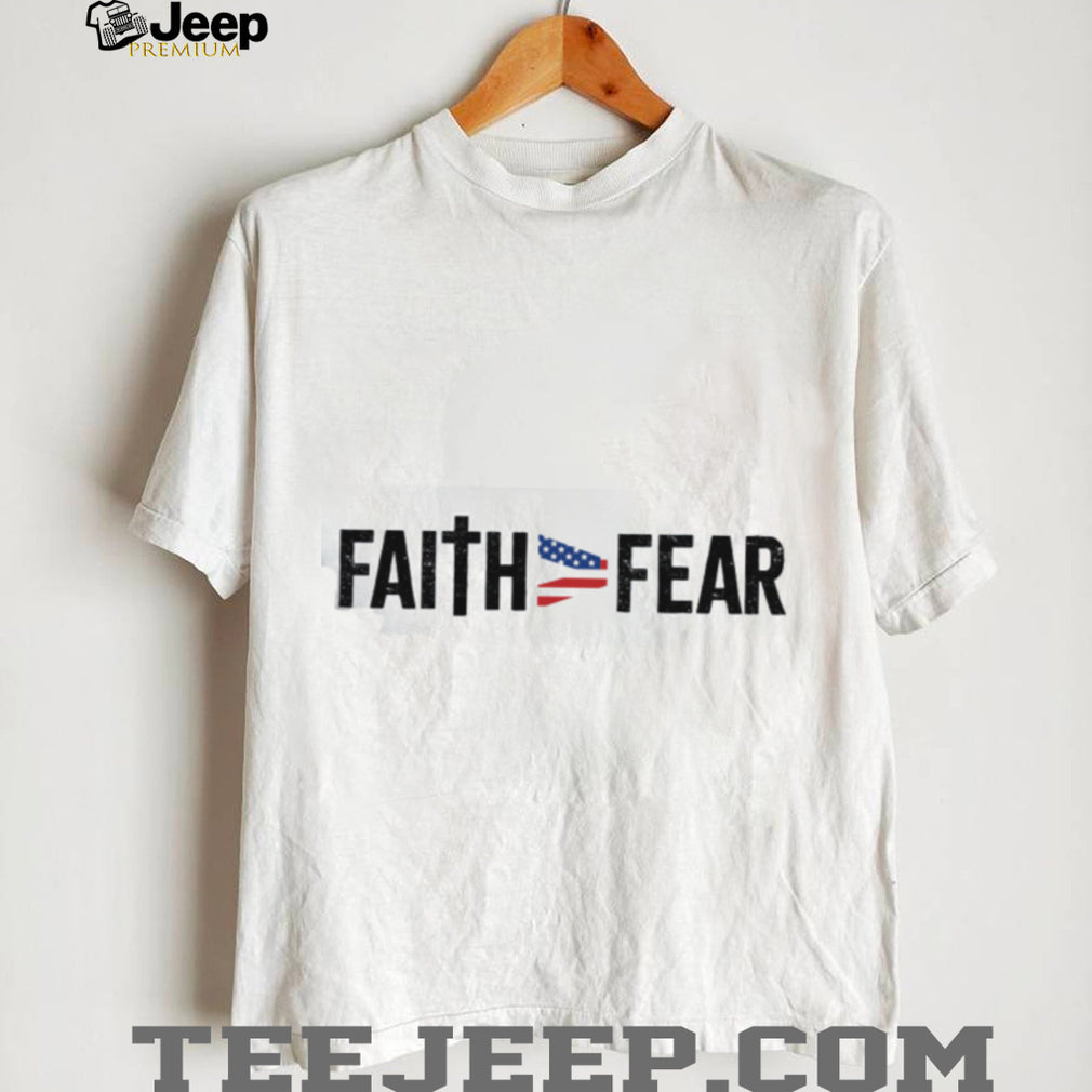 Faith Over Fear Christian Cross & American Flag Ribbon T Shirt