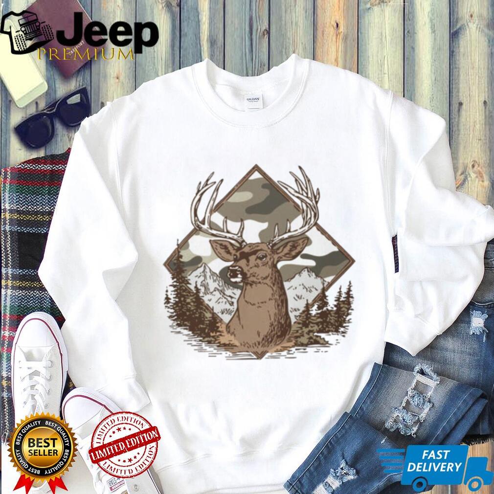 Whitetail Deer Buck Camo Diamond Mountain Wildlife T Shirt
