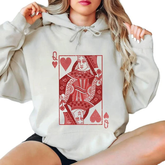 Queen Of Hearts Valentine Sweatshirt, Valentines Day Gift, New Bride Shirt, Bachelorette Party Gift, Unisex Crewneck Pullover Tee, Classic Streetwear