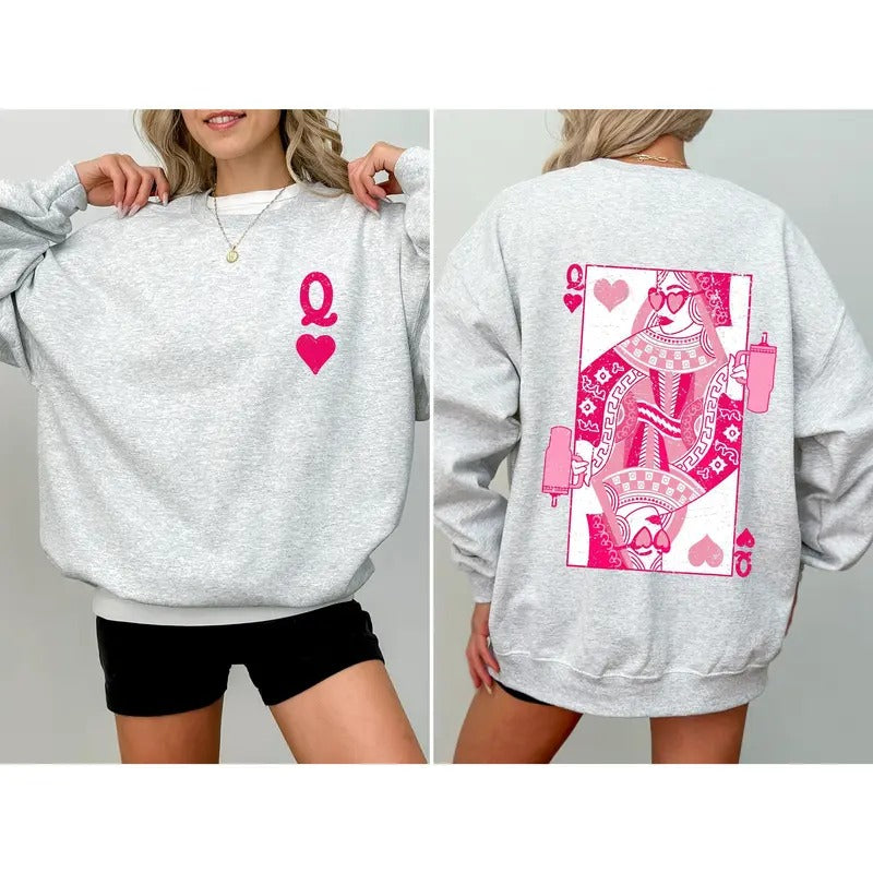 Queen of Hearts, Cards, Games, Valentine's Day Sweatshirt, Crew Neck, Women's, Crewneck, Valentine's Day, Love, Heart, Cupid