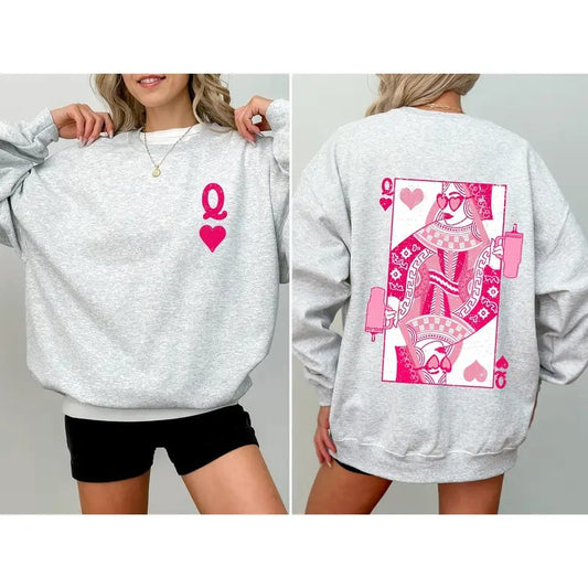 Queen of Hearts, Cards, Games, Valentine's Day Sweatshirt, Crew Neck, Women's, Crewneck, Valentine's Day, Love, Heart, Cupid