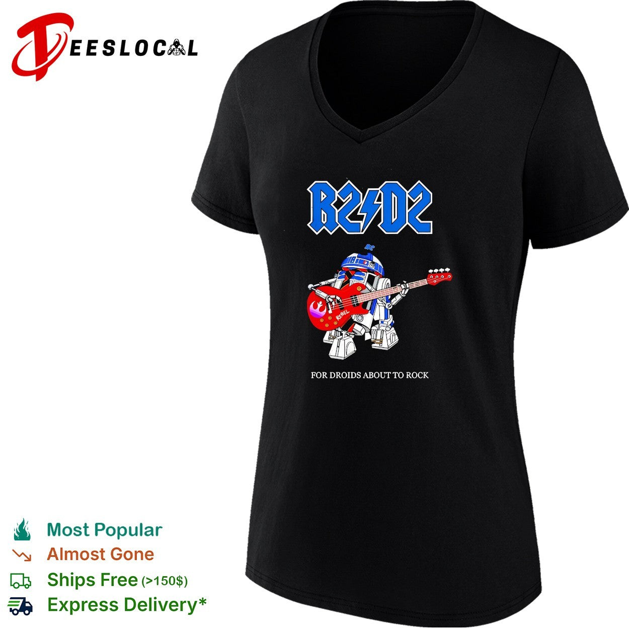 R2 D2 for droids about to rock AC DC parody shirt