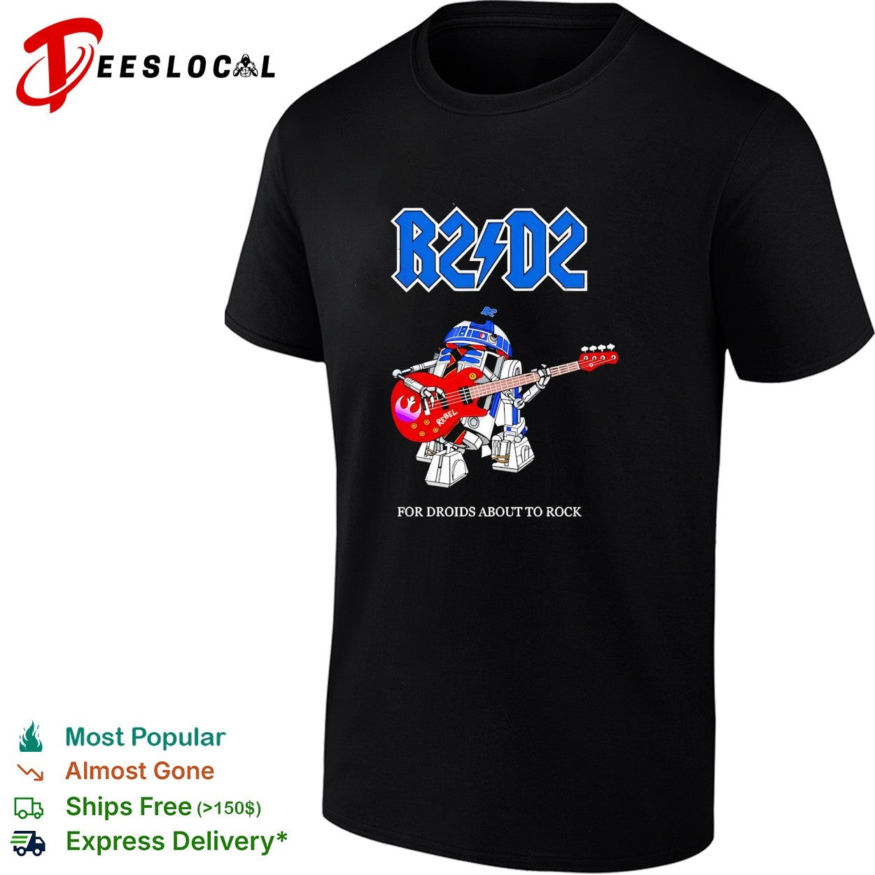 R2 D2 for droids about to rock AC DC parody shirt