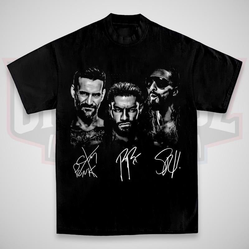ROMAN REIGNS & CMPUNK & SETH ROLLNS TEE, WWE Fans Shirt, Wrestling Tee, Unisex Graphic For WWE Fans Clothing, WWE Tee, Menswear Cotton Crewneck Clothes Apparel Streetwear