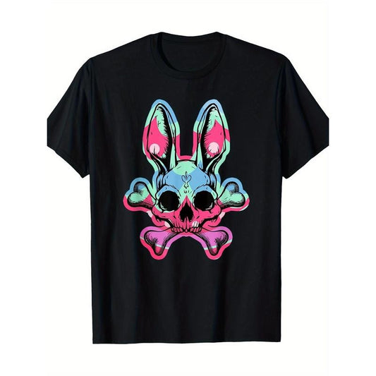 Rabbit Skull Crossbones Funny Easter Bunny Skeleton Rabbit T-Shirt, Men's T-Shirt, 220g made in usa