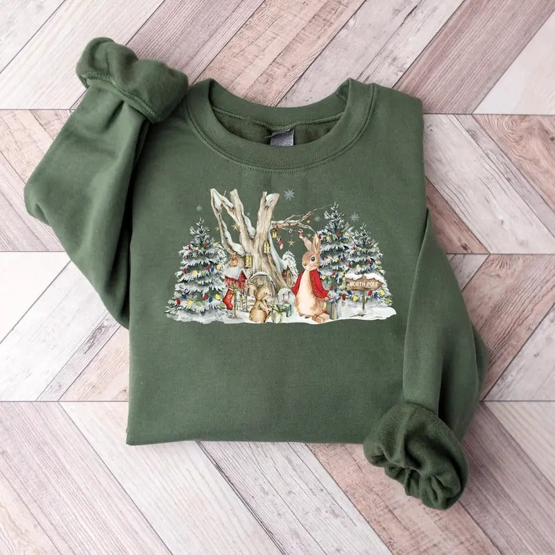 Rabbit Xmas Sweatshirt, Bunnies Christmas Sweater, Holiday Sweatshirt, Rabbit Mama Gift, Xmas Gift, Cute Christmas Sweatshirt For Women, Cozy Season