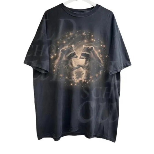 Raccoon Couple Vintage 90s Style Shirt, Retro Raccoon in Space T-Shirt, Trash Panda Lovers, Unisex Adult 2000s Shirt, Cute Couple Shirts, Funny Shirt, Parody Shirt Menswear Top