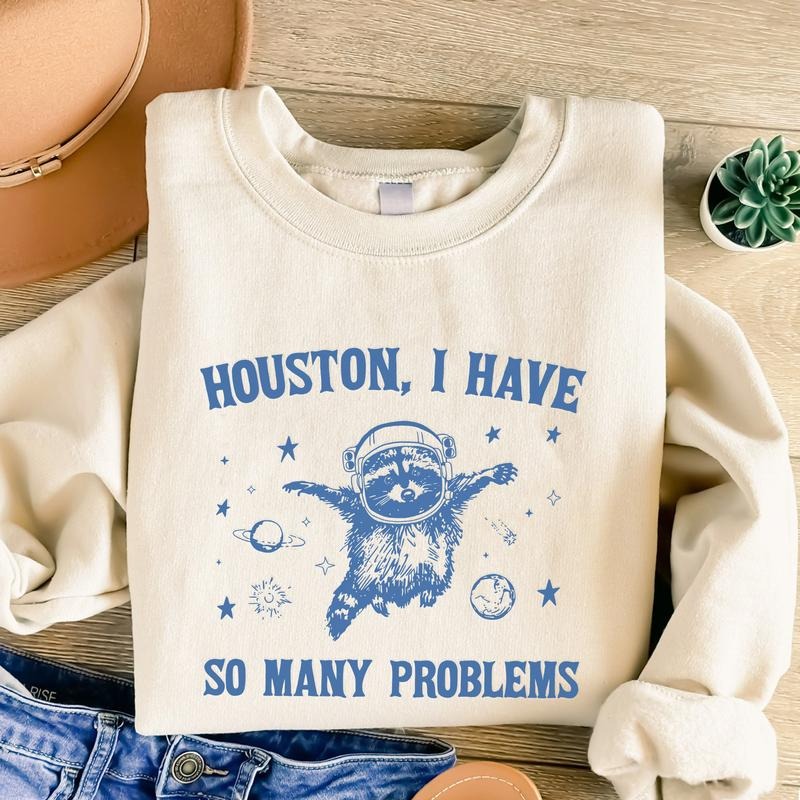 Raccoon In Space Retro 90s Graphic Hoodie, I Have So Many Problems Sweatshirt, Problems Gag Moon 90s Hoodie, Vintage Animal Gag Sweatshirt