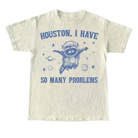 Raccoon In Space Retro 90s Graphic T-Shirt, Funny Galaxy Graphic T-shirt, Problems Gag Moon 90s Shirt, Vintage Animal Gag Unisex Tee