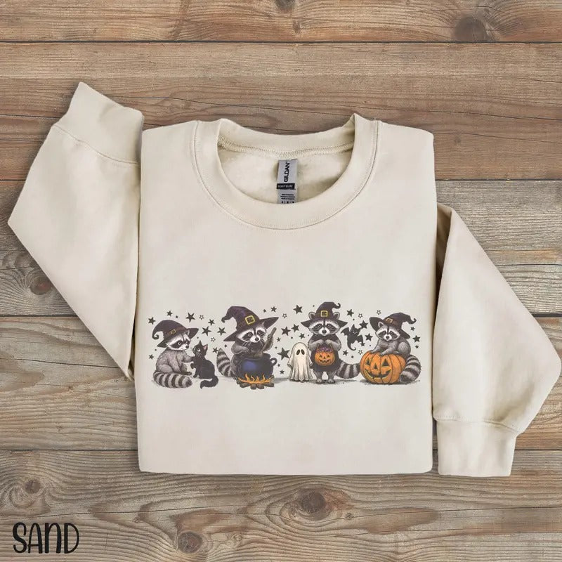 Raccoon Sweatshirt for Halloween, Retro Raccoon Crewneck, Halloween Raccoon Shirt, Funny Witch Sweatshirt, Cute Spooky Season Pullover