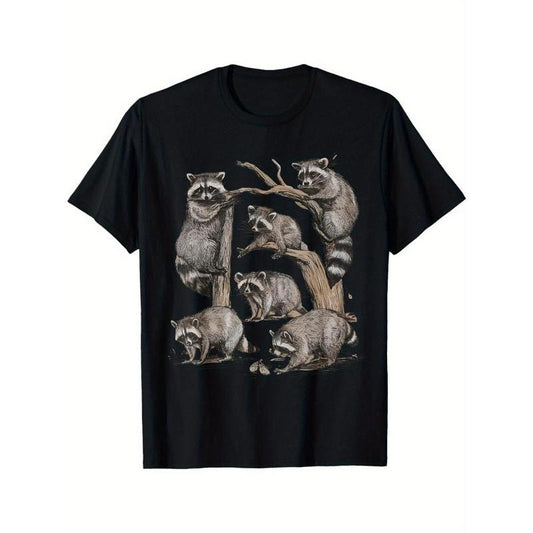 Raccoon portrait sketch wild trash panda cute raccoon men's t-shirt Made in USA