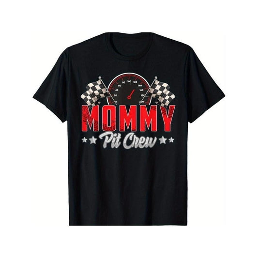 Race Car Birthday Party Racing Family Mommy Pit Crew T-Shirt for Men Women, Christmas Halloween New year Thanksgiving day Gift for Men Women Dad Mom Friend, Unisex Soft Fabric 100% cotton Black Tee Made in USA