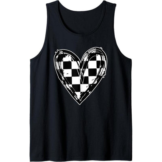 Race Car Checker Flag Racing Heart Auto Racer Tank Top MADE IN USA