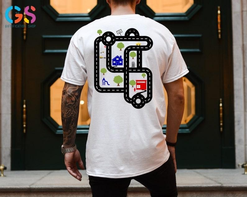 Race On Dad's T-shirt, Mat Road On Dad Shirt, Car Race Track T-Shirt, Funny Father's Day Gift From Kids, Playmat TShirt, Dad TShirt