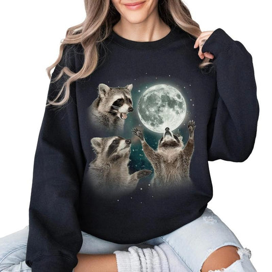 Racoons howling at the Moon Sweatshirt, Racoon meme shirt, Racoon Moon howling Shirt Hoodie | WearSparks.com