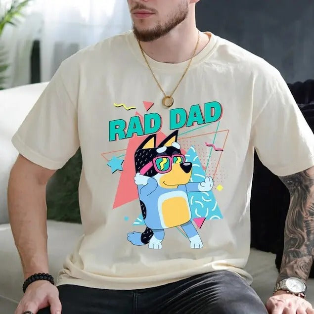 Rad Dad Bluey Shirt, Retro Bluey Cool Dad Club Shirt, Bluey Bandit Rad Dad Shirt, Bluey Dad Bluey Family Shirt Dad Birthday Gift Bluey Shirt