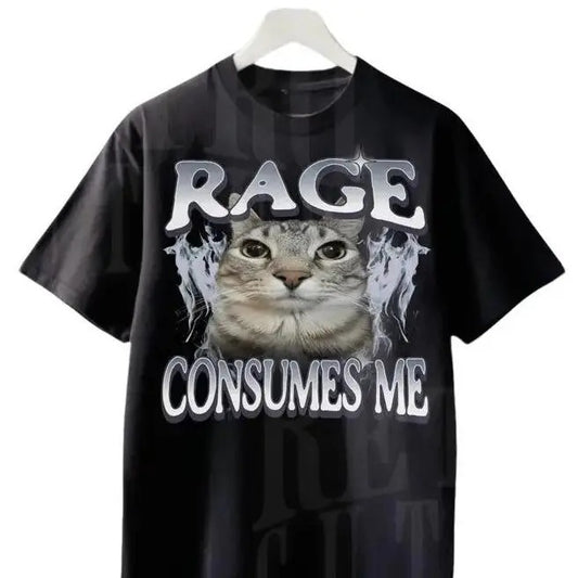 Rage Consumes Me Cat Graphic Tshirt, Funny Meme Cat Parody Shirt, Vintage 90s Unhinged Cat Tee, Silly Cat, Top Menswear Streetwear, Sweatshirt, Hoodie