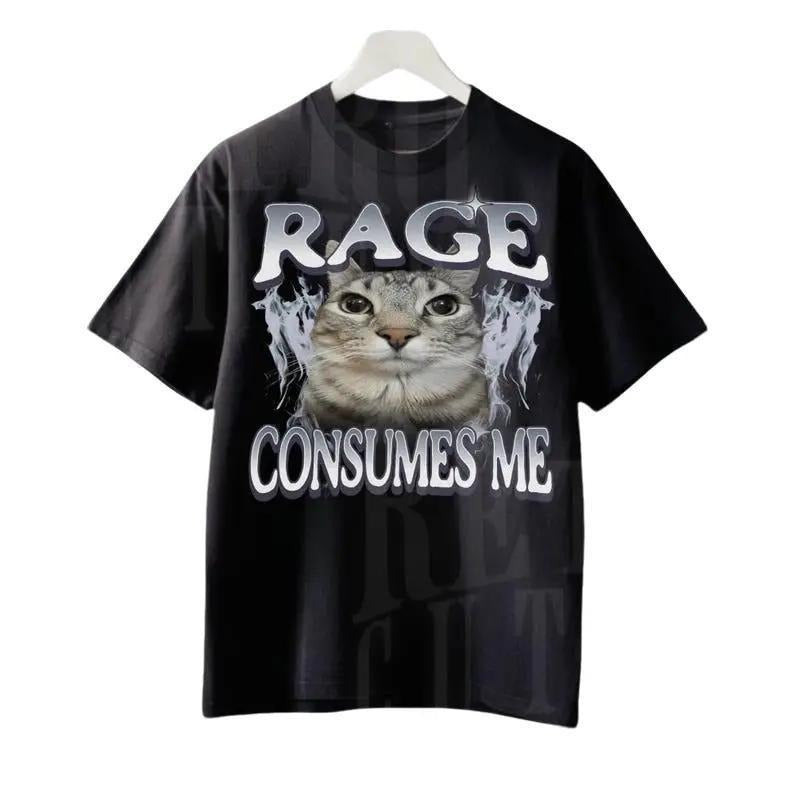 Rage Consumes Me Cat Tshirt, Funny Cat Meme T-Shirt, Vintage Unhinged Cat Tee, Silly Cat Graphic Shirt, Weird Humor Unisex Shirt Top Casual Streetwear