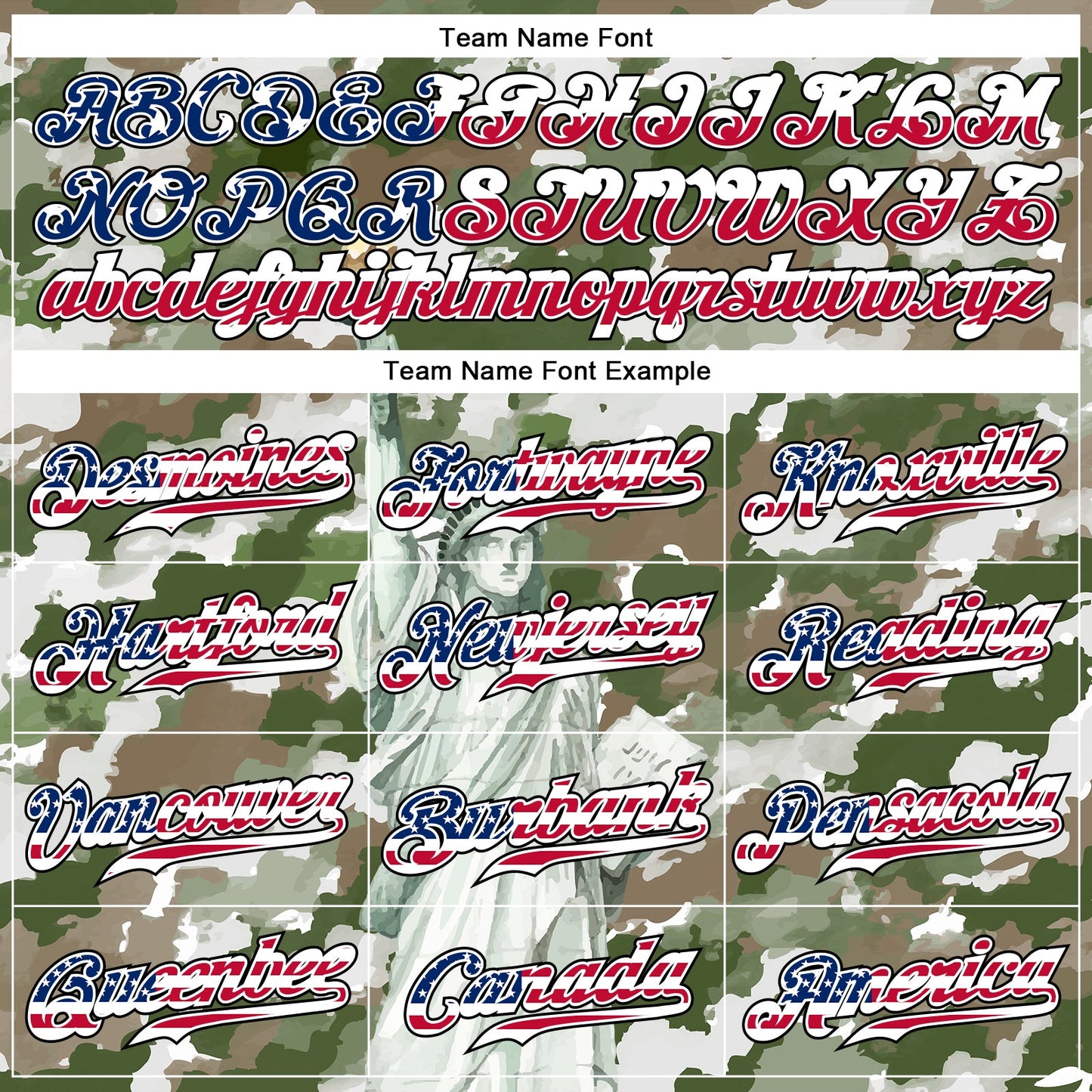 Custom Camo USA Flag Red Blue Black-White Statue Of Liberty Patriotic Stars & Stripes Raglan Sleeves Authentic Baseball Jersey