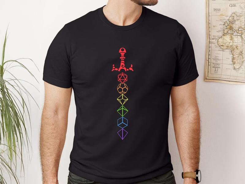 Rainbow Dice Sword T-shirt, LGBT Tabletop RPG, Tabletop Games, Dungeons and Dragons Shirt, D&D T-Shirt, DND Sweatshirt Hoodie