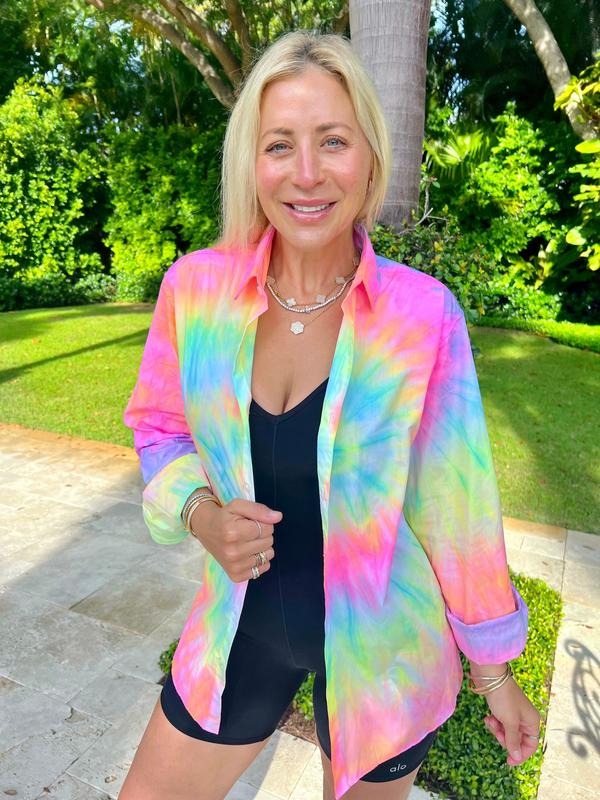 Rainbow Tie-Dye Button Down Shirt Hoodie, Sweatshirt | WearSparks.com