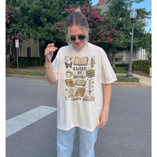 Raised By Books Shirt | Bookish Boho Floral TShirt Vintage Floral Nature Shirt Boho Book Tee Mystical Fantasy Reader Shirt Moth Casual Cotton