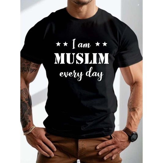 Ramadan fashion letter Islamic men's T-shirt Made in USA