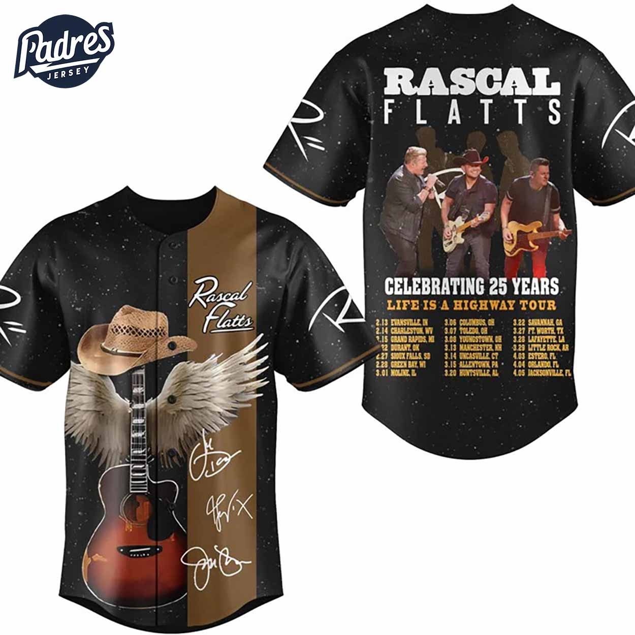 Rascal Flatts Celebrate 25 Years Life Is A Highway Tour Baseball Jersey - Padres Jersey Oasis: Elevate Your Baseball Style Game