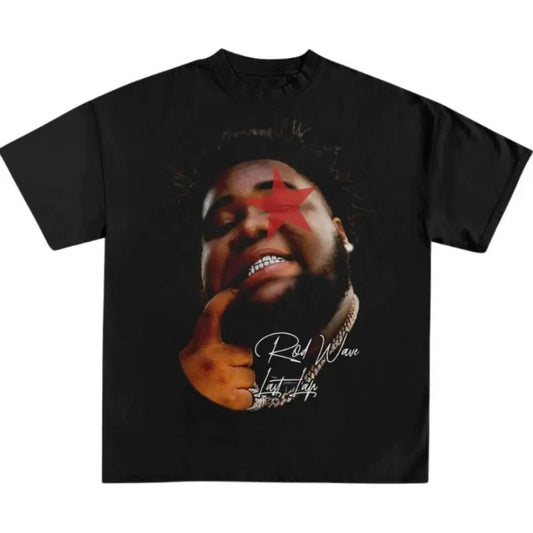 Rd Wave Big Face Vibrant Red Star Edition Last Lap Tour T-Shirt Graphic Rap Tee For Fans