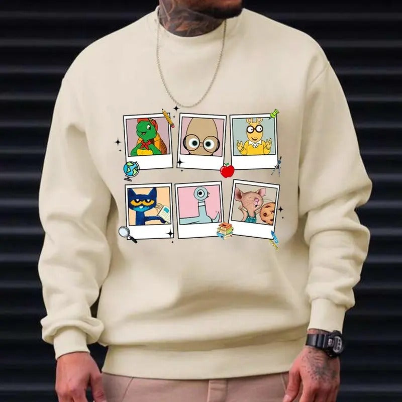 Read Children's Books Characters Polaroid Teacher Shirt, Elephant Piggie Pigeon Shirt, Reading Shirt, Librarian Shirt, Teacher Life Shirt, Kindergarten Teacher Shirt, Back To School Gift, Book Lover Gift, Full Size, Full Color, Gift For Friend