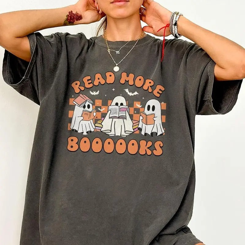 Read More Books Spooky Teacher Shirt, Cute Spooky Teacher Sweatshirt, Teacher Fall Shirt, Teacher Halloween Shirt, Comfort Shirt for Teacher, Cute Ghost Reading Books, Spooky Teacher Ghost Shirt, Teacher Teams Shirt, Halloween Party Sweatshirt, Women Top