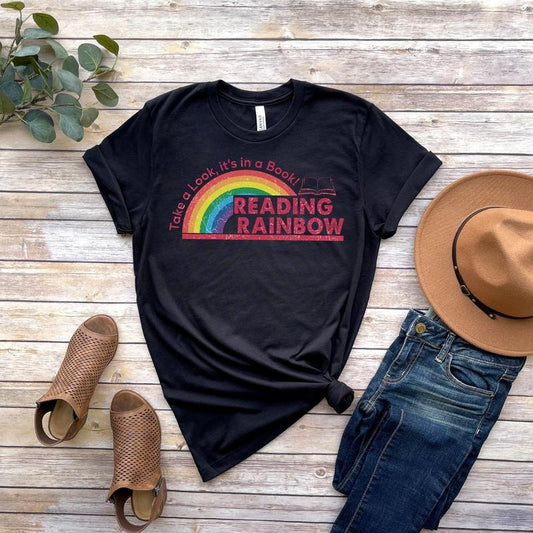 Reading Rainbow T-Shirt, Retro Librarian Shirt, Teacher Appreciation Shirt, Retro Rainbow School Shirt, Book Lover Gift, Bookworm Tee