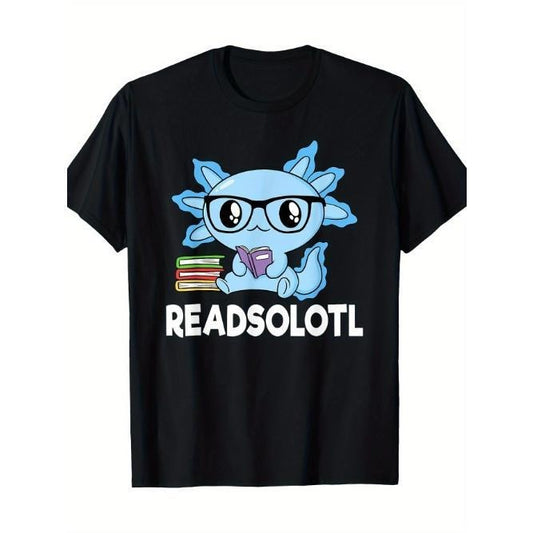 Readsolotl Blue Kawaii Axolotl Book Lover Funny Reading T-Shirt Made in USA