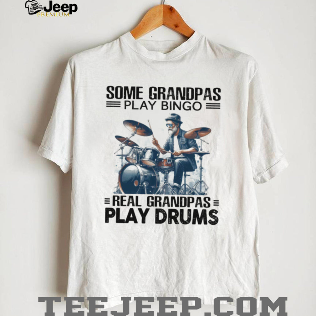 Real Grandpas Play Drums Funny Musician Grandpa White T Shirt