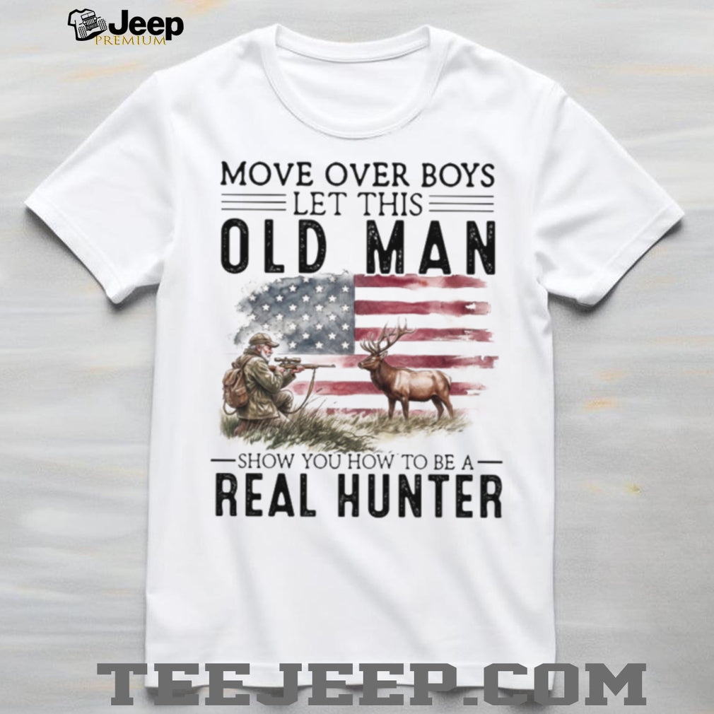 Real Hunter Old Man American Flag T Shirt Patriotic Elk Hunting Graphic T shirt