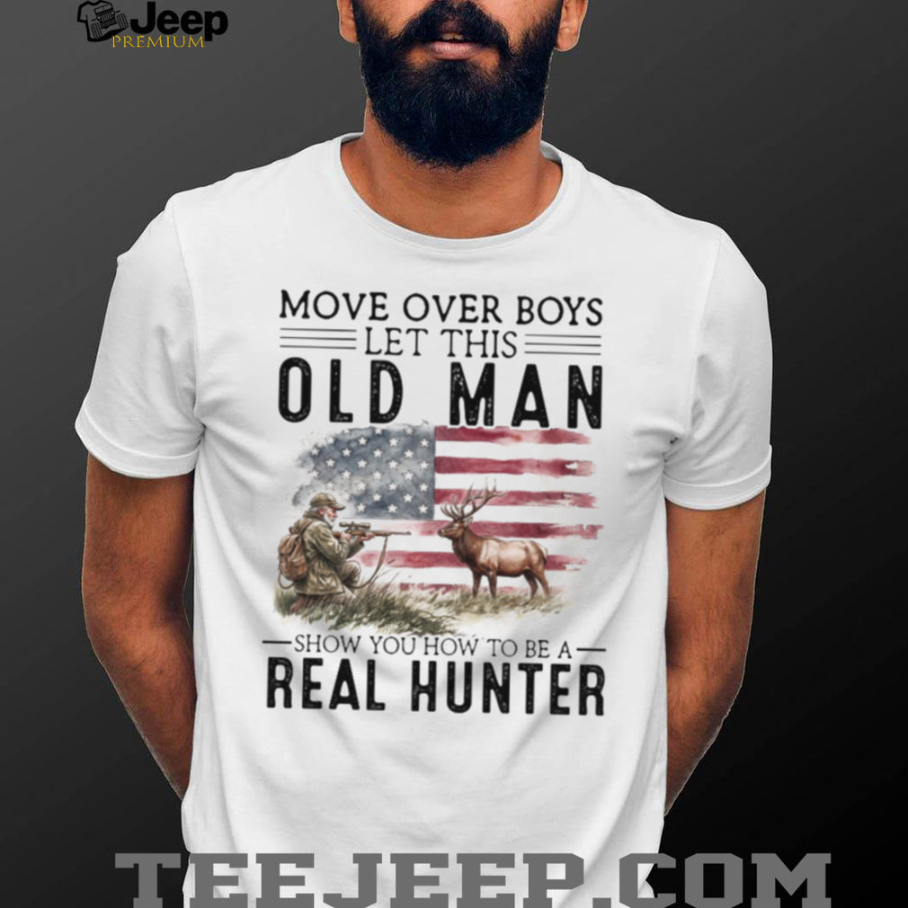 Real Hunter Old Man American Flag T Shirt Patriotic Elk Hunting Graphic T shirt
