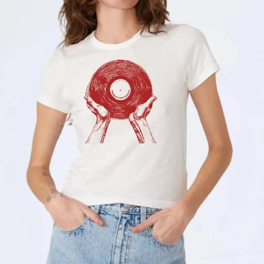 Record Graphic Baby Tee, Heavy Cotton, Iconic Slogan T-shirt, 90s Aesthetic Super Model Vintage Tee Trending Print Top