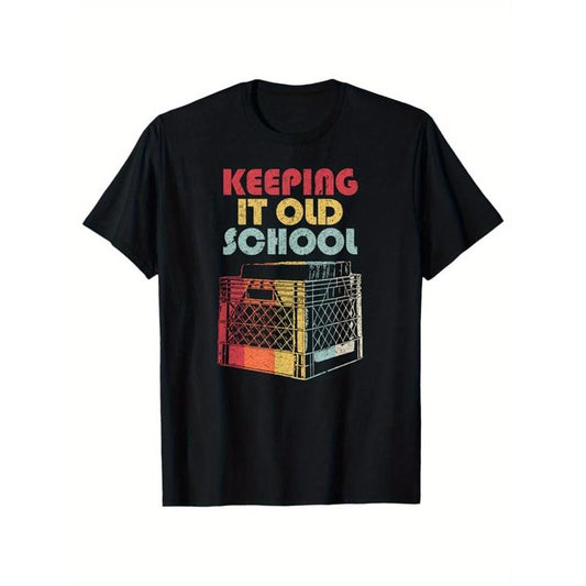 Record Player Print Men's Cotton T-shirt, Graphic Tee Men's Outdoor Clothes, Men's Back To School Clothing, Casual Short Sleeve Crew Neck T-shirt, Tops For Men, Gift For Men made in usastyle{n002}2