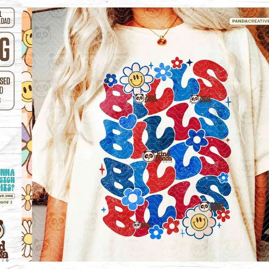 Red Blue Bills Png Floral Mascot Sublimation Groovy Bills Cheer Girls Sweatshirt Png Game Day Shirt Dtf Transfer College Sports Team Png