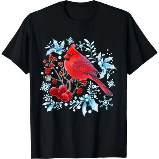Red Cardinal Bird Lovers Birdwatching Christmas Bird T-Shirt Made in USA