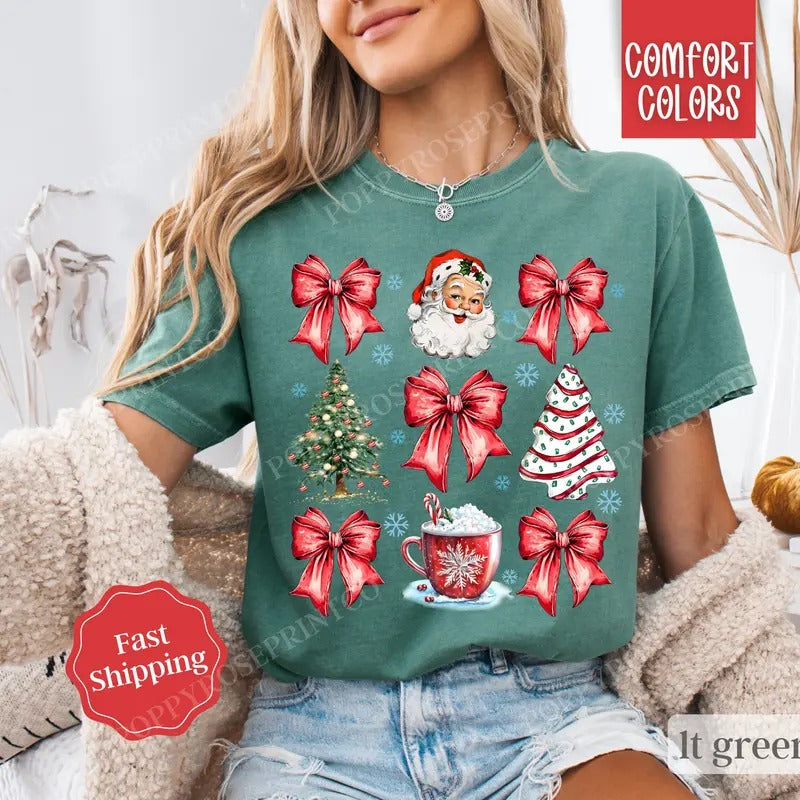 Red Coquette Christmas Shirt Comfort Colors, Cute Xmas Tshirt, Women's Holiday Tee