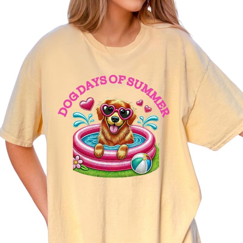 Red Golden Retriver Dog Days of Summer Shirt ~ Unisex Apparel Relaxed Fit Printed In The USA Clothing Womenswear Casual Comfort Cotton Top Athletic Boho Chic
