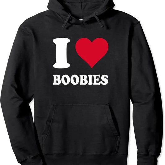 Red Heart I Love Boobies Hoodie | Unisex Hooded Sweatshirt