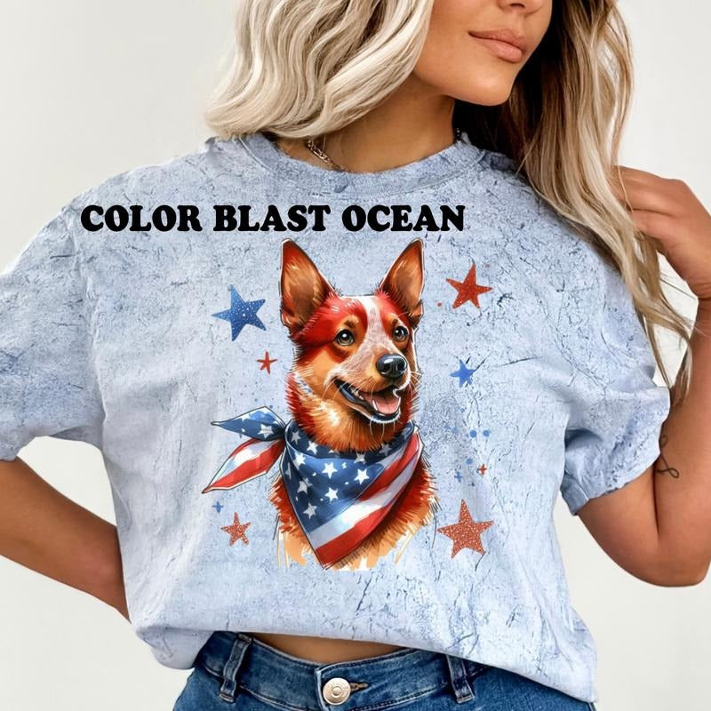 Red Heeler Patriotic Dog Shirt ~ Unisex Apparel Relaxed Fit Printed In The USA Clothing Womenswear Casual Comfort Cotton Top Athletic Boho Chic