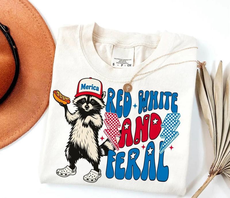 Red White And Feral Shirt, Funny USA Shirt, Funny Raccoon Tee, 4th Of July Tank Top, Feral Shirt, Hotdog Raccoon Shirt, Merica T-Shirt