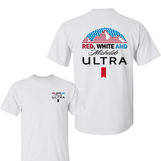 Red White And Michellob Ultra 2 Sided Tshirt, USA Flag 4th of July Independence Day Unisex Cotton T-shirt for Men for Women