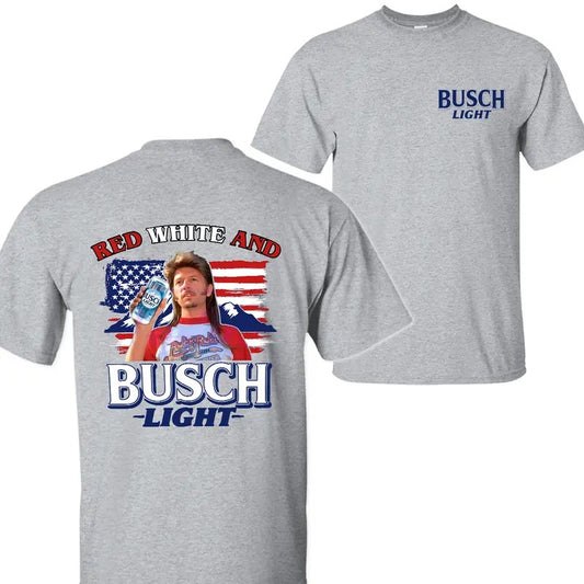 Red White and Busch Light Shirt, Busch Light Joe Dirt Merica Shirt, Party In The USA 4th Of July Shirt, Independence Day Tee, 2 Sided Graphic Printed Unisex Classic Cotton T-shirts Womenswear Top, Menswear Top in all Sizes