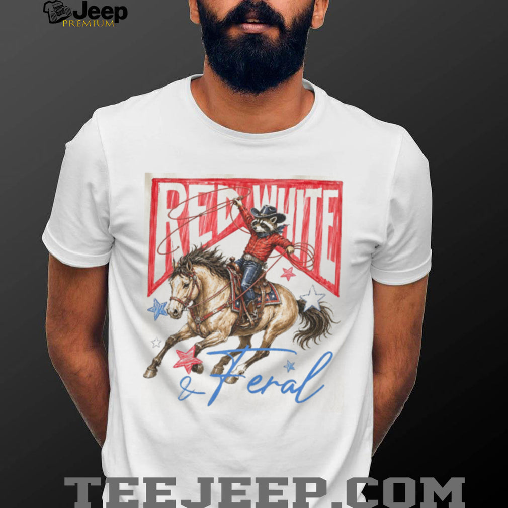 Red White and Feral Raccoon Cowboy Western USA Patriotic Shirt