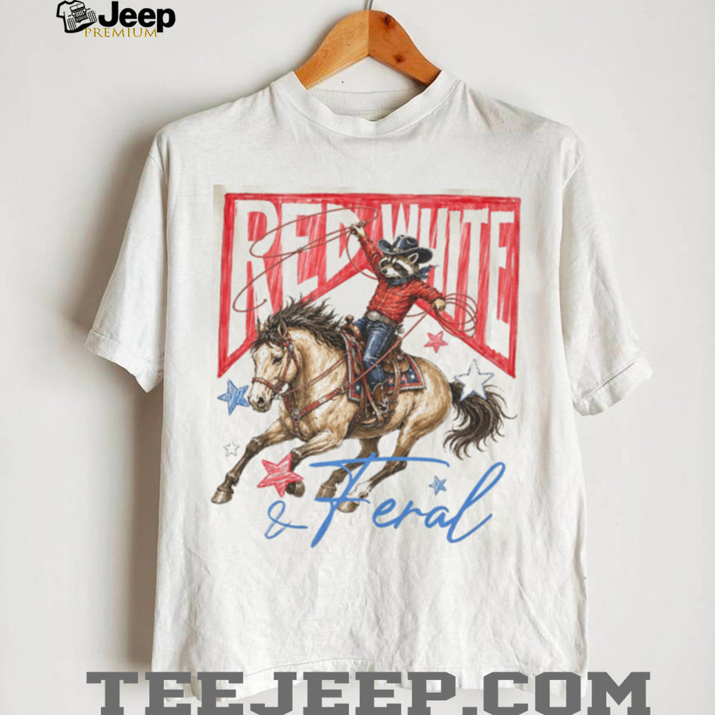 Red White and Feral Raccoon Cowboy Western USA Patriotic Shirt
